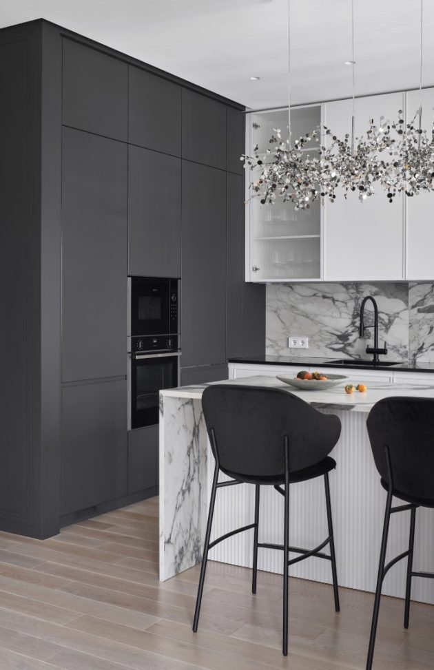 Contrasting Black & White Apartment in Neo-Classical Style by LINES bureau