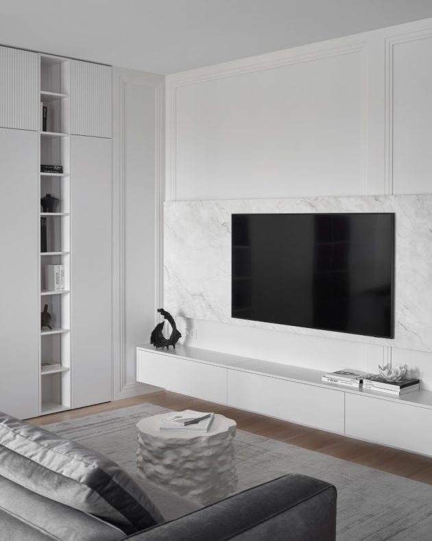 Contrasting Black & White Apartment in Neo-Classical Style by LINES bureau