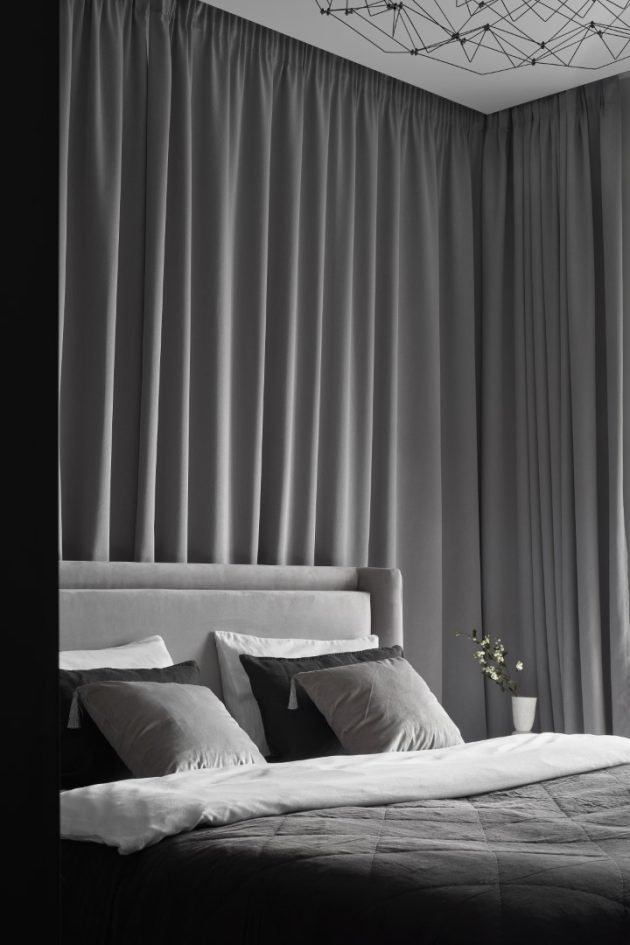 Contrasting Black & White Apartment in Neo-Classical Style by LINES bureau