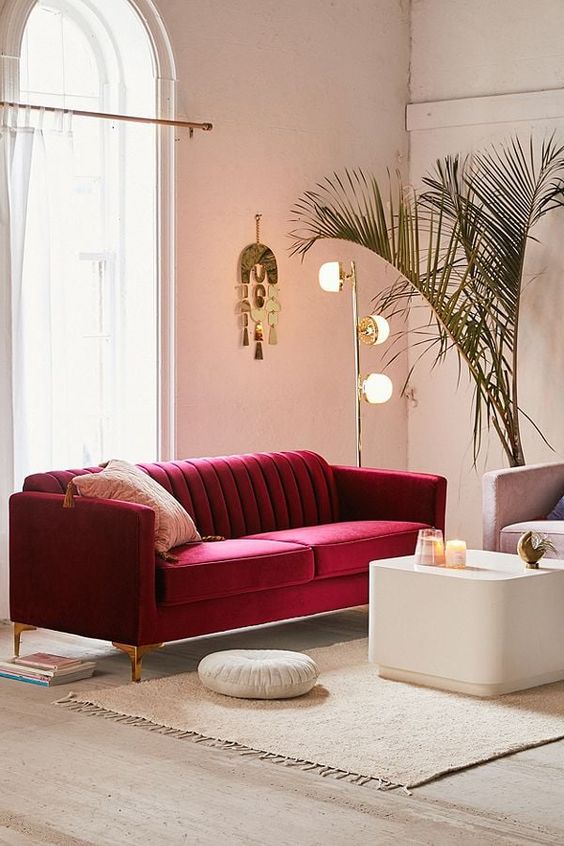 Setting Up a Living Room with a Red Sofa
