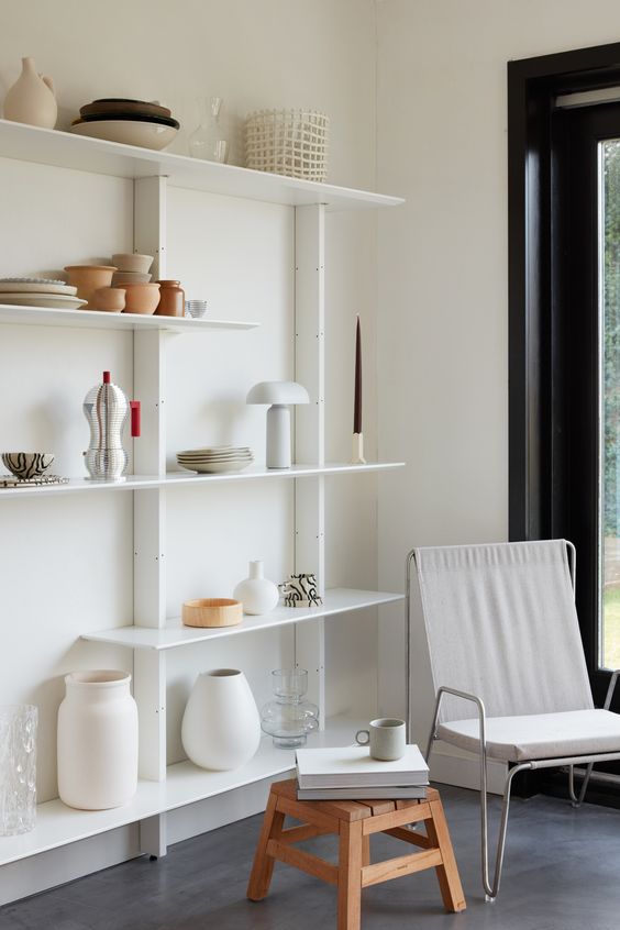 Living rooms and bedrooms with white shelves for a lavish effect