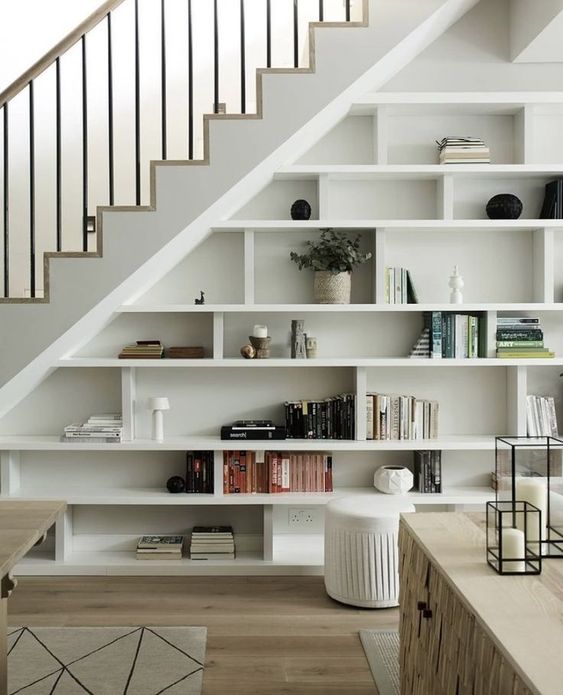 Living rooms and bedrooms with white shelves for a lavish effect