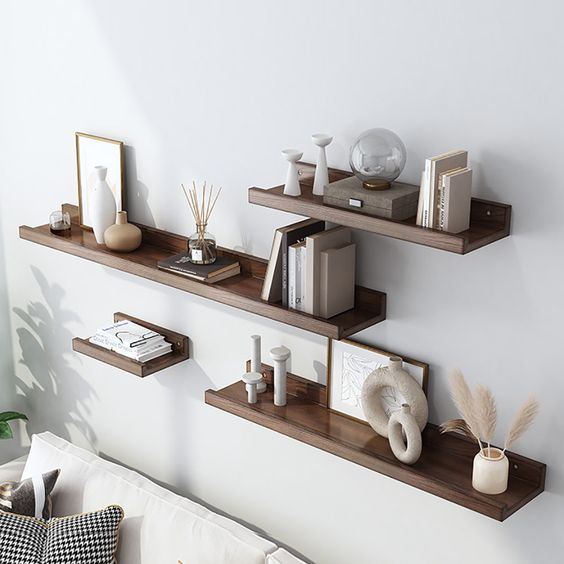 Enhance your bedroom decor with beautifully crafted wooden shelves