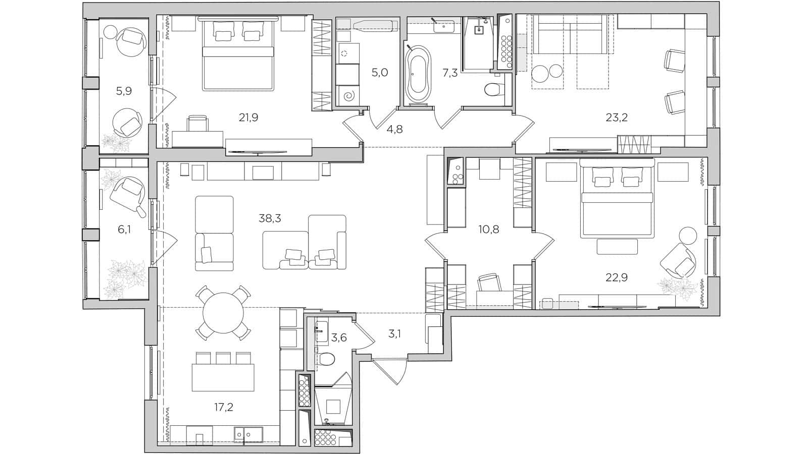1,800 sf Apartment / Alexander Tischler / Russia Floor plan after redesign