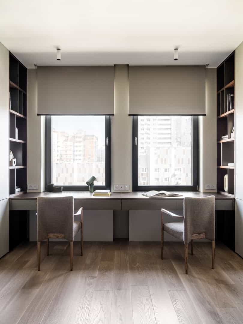 1,800 sf Apartment / Alexander Tischler / Russia Entry corridor with backlit full-height mirror and console