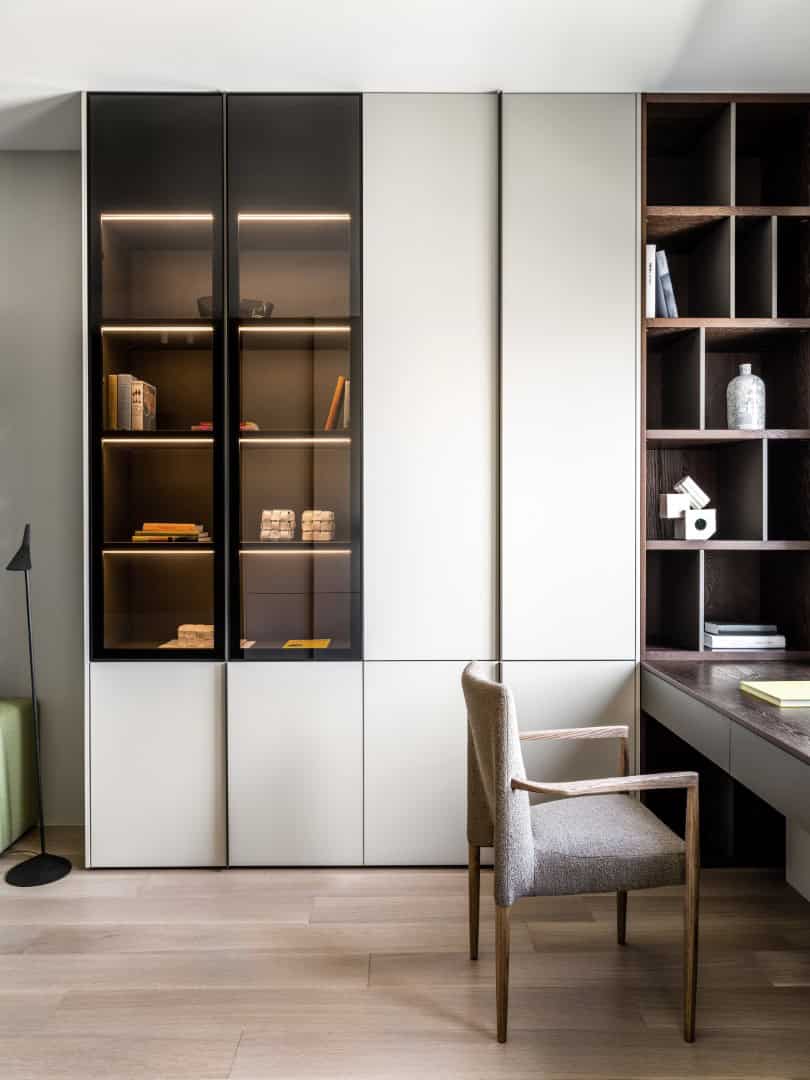 1,800 sf Apartment / Alexander Tischler / Russia Pendant lighting by Vibia and CVL over the dining island