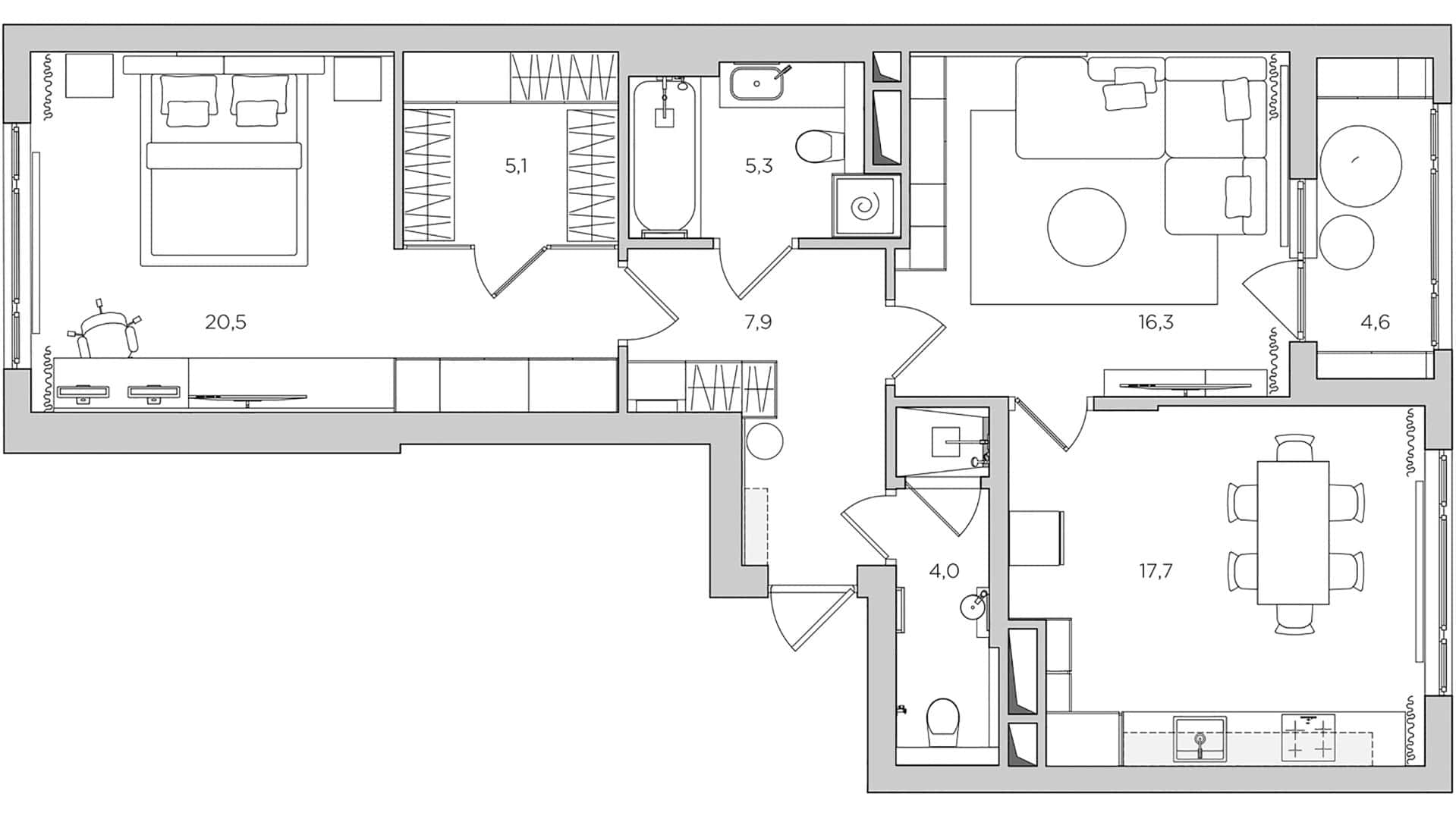 Apartment for a Software Developer / Alexander Tischler / Russia Apartment floor plan after redesign