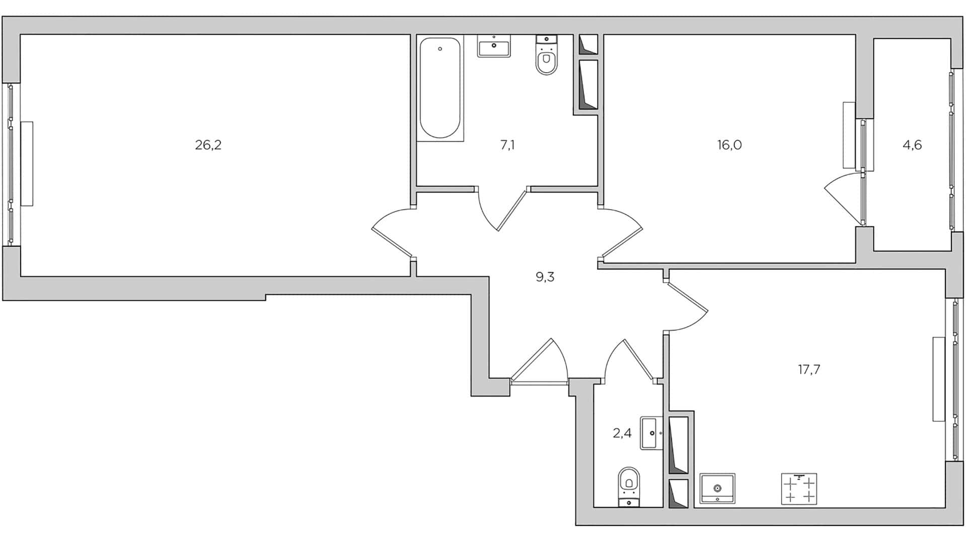 Apartment for a Software Developer / Alexander Tischler / Russia Apartment floor plan before modifications