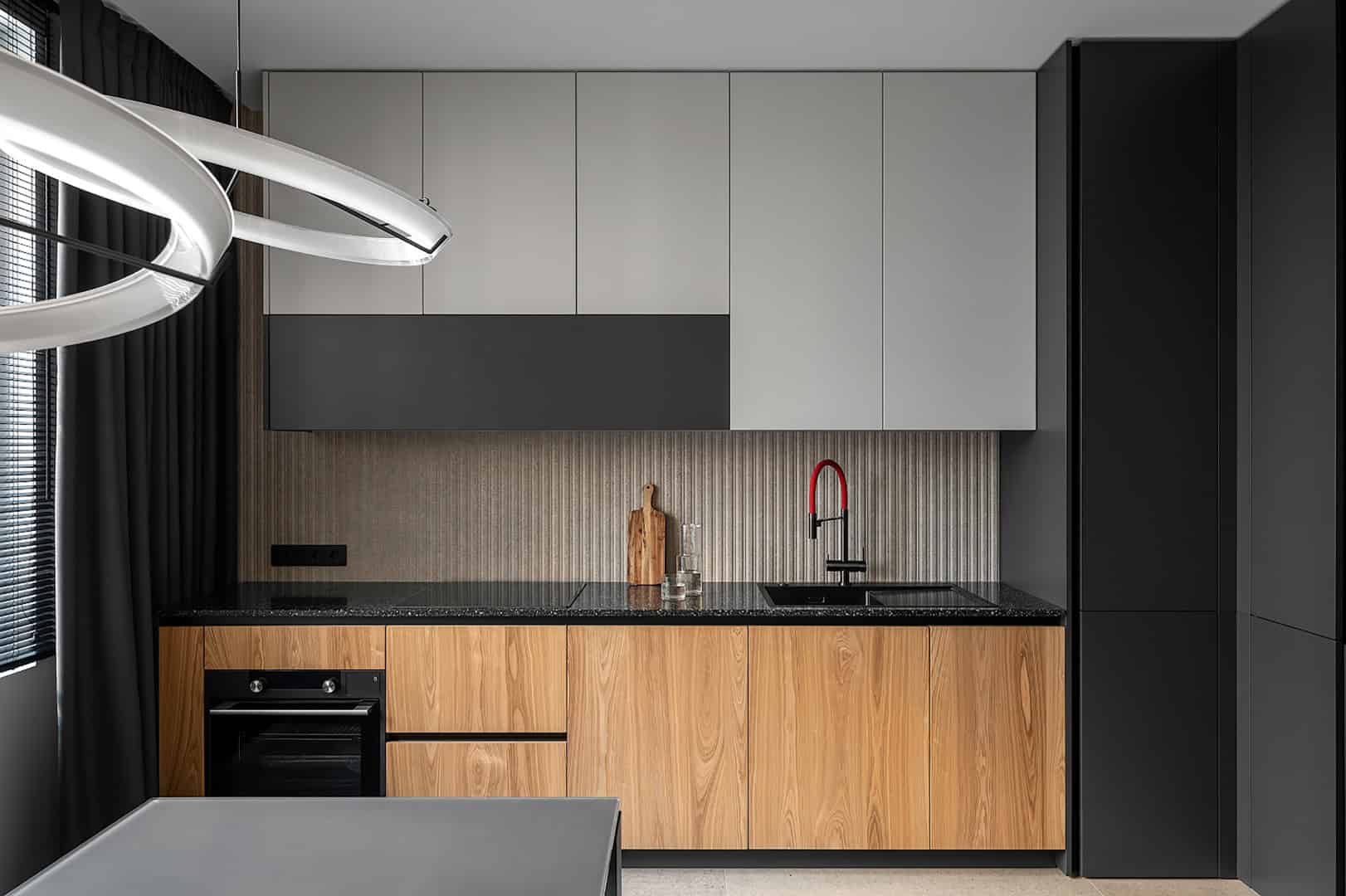 Apartment for a Software Developer / Alexander Tischler / Russia Kitchen with freestanding refrigerator and clean cabinetry lines