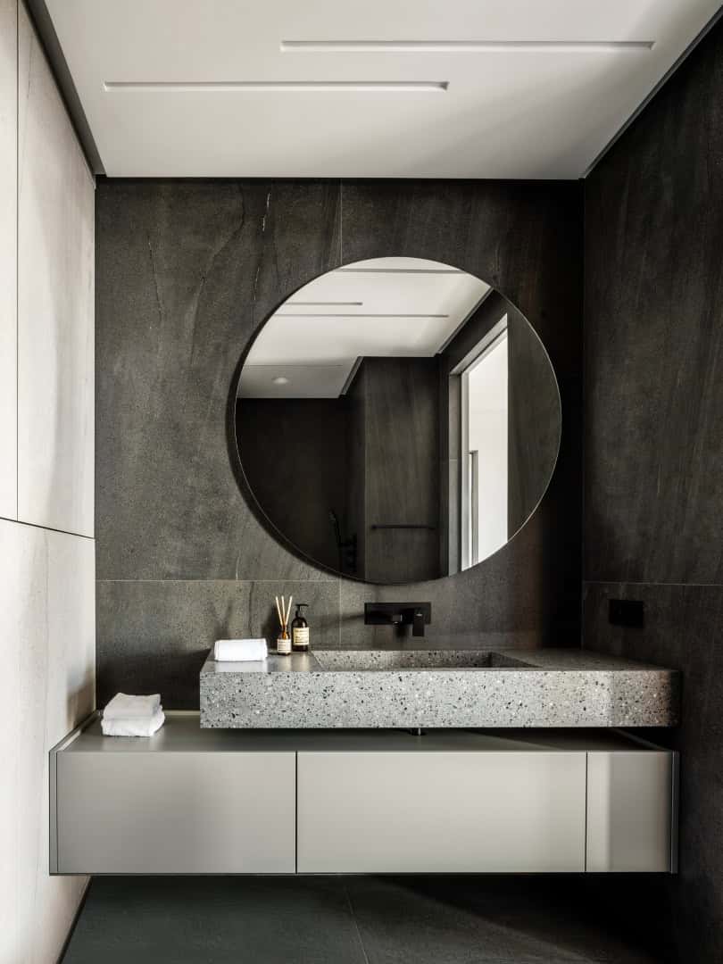 Apartment with a Glass Home Office / Alexander Tischler / Russia Built-in bedroom cabinet with hidden bins and soft backlighting