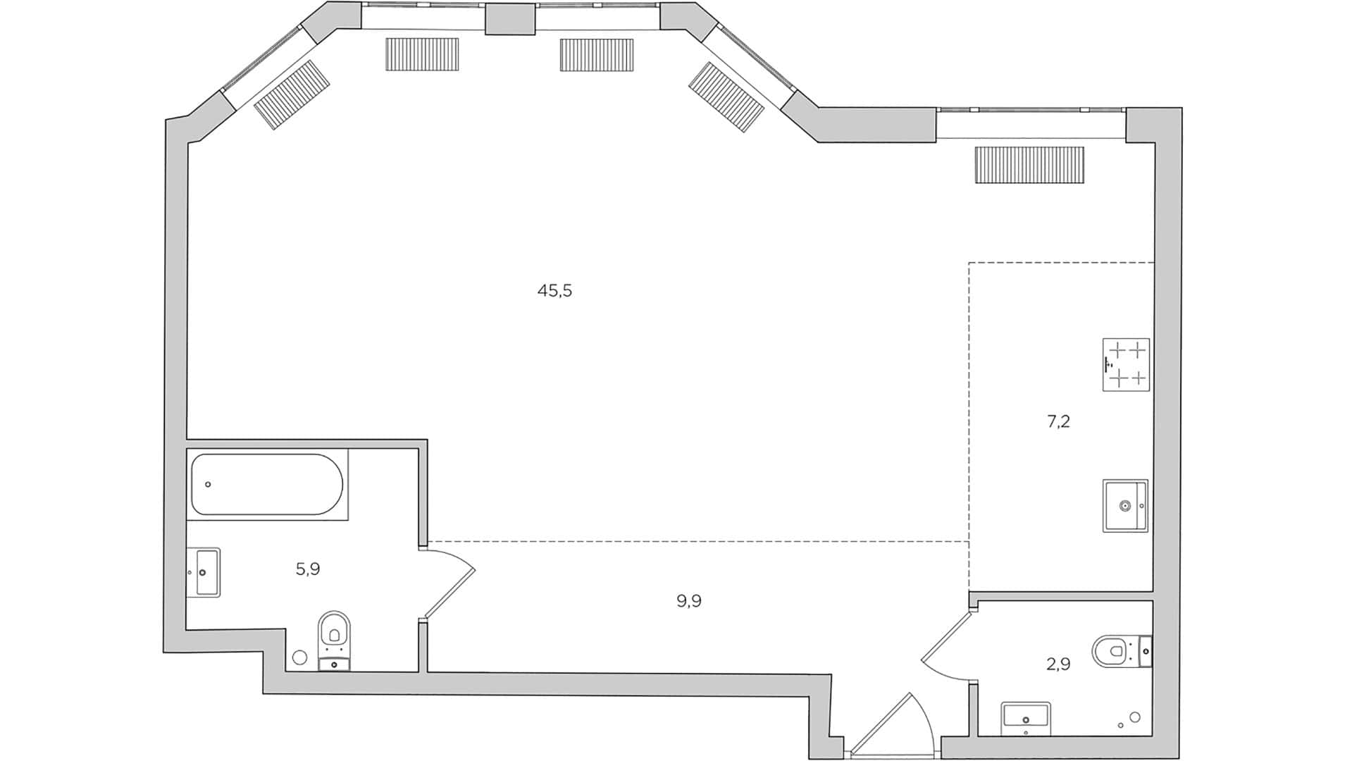 Apartment with a Glass Home Office / Alexander Tischler / Russia Floor plan before reconfiguration