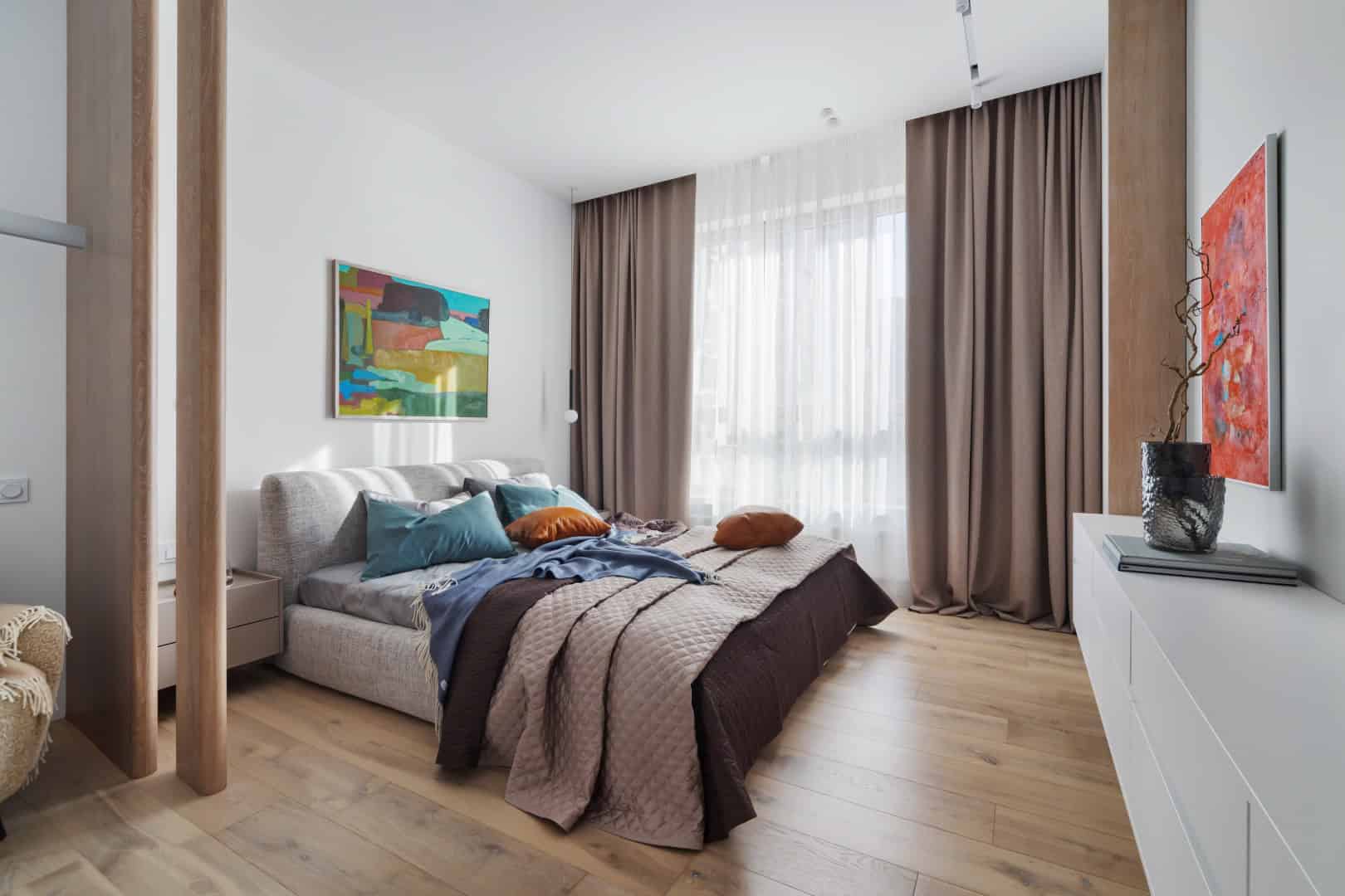 Colorful Apartment / Alexander Tischler / Russia Balcony nook with cushion and ambient lighting