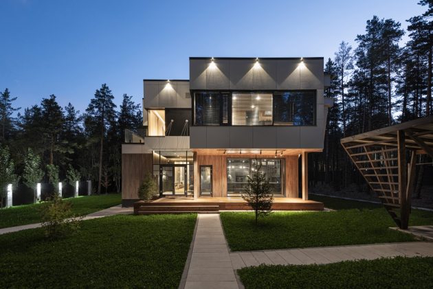 House among pines by kvadrat architects in Borovoe, Kazakhstan