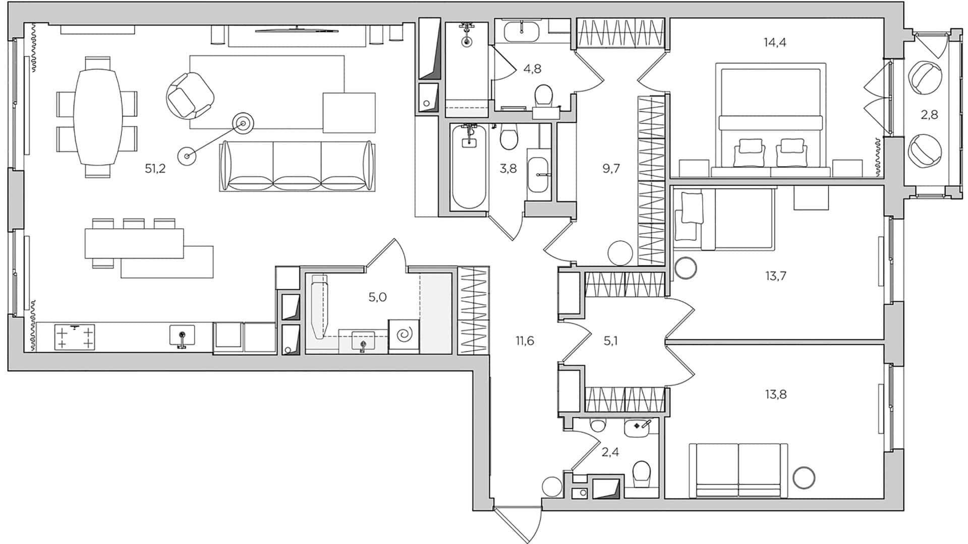 Three-Bedroom Apartment / Alexander Tischler / Russia Three-bedroom apartment — floor plan before