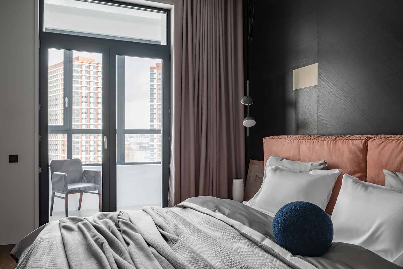 Three-Bedroom Apartment / Alexander Tischler / Russia Master bedroom with bronze mirror accents and calm neutrals