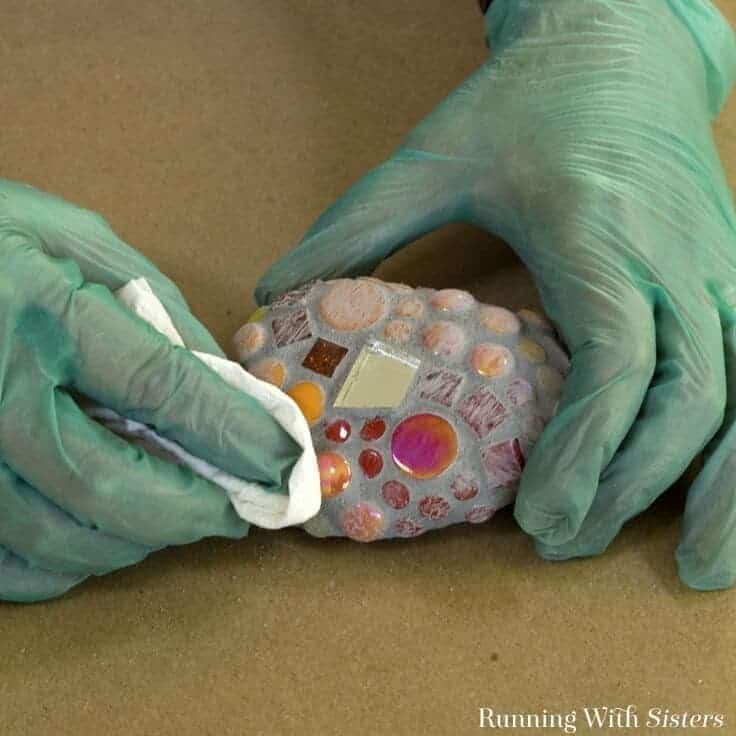 13. DIY Mosaic Garden Rocks From Broken Glass