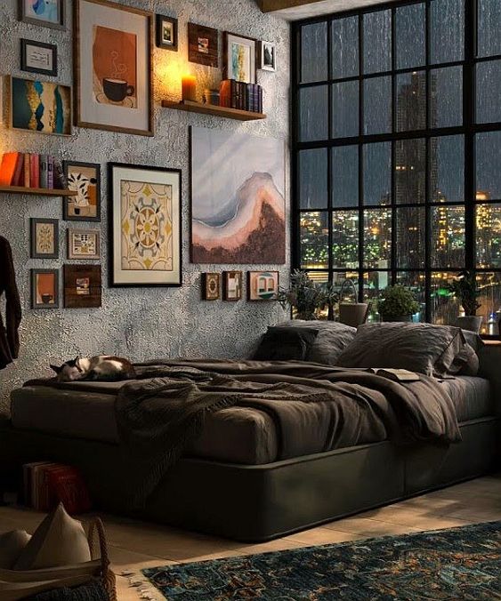Experience the Charm of a Modern Rustic Bedroom with Stunning NYC Views