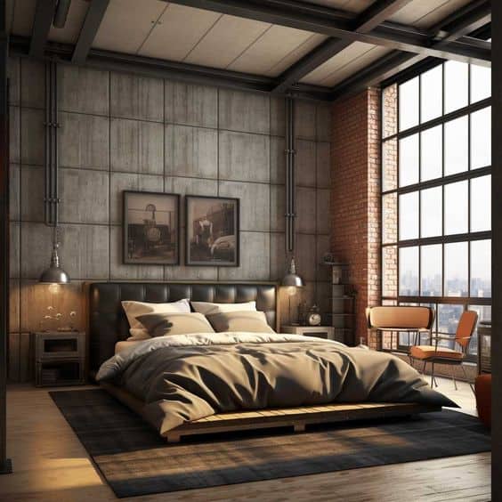 Experience the Charm of a Modern Rustic Bedroom with Stunning NYC Views