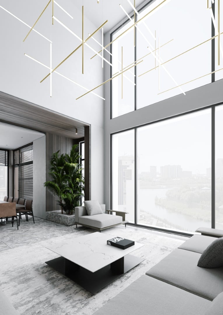 Two-Level Penthouse by Kvadrat Architects: Panoramic Living at Akbulak Riviera, Astana