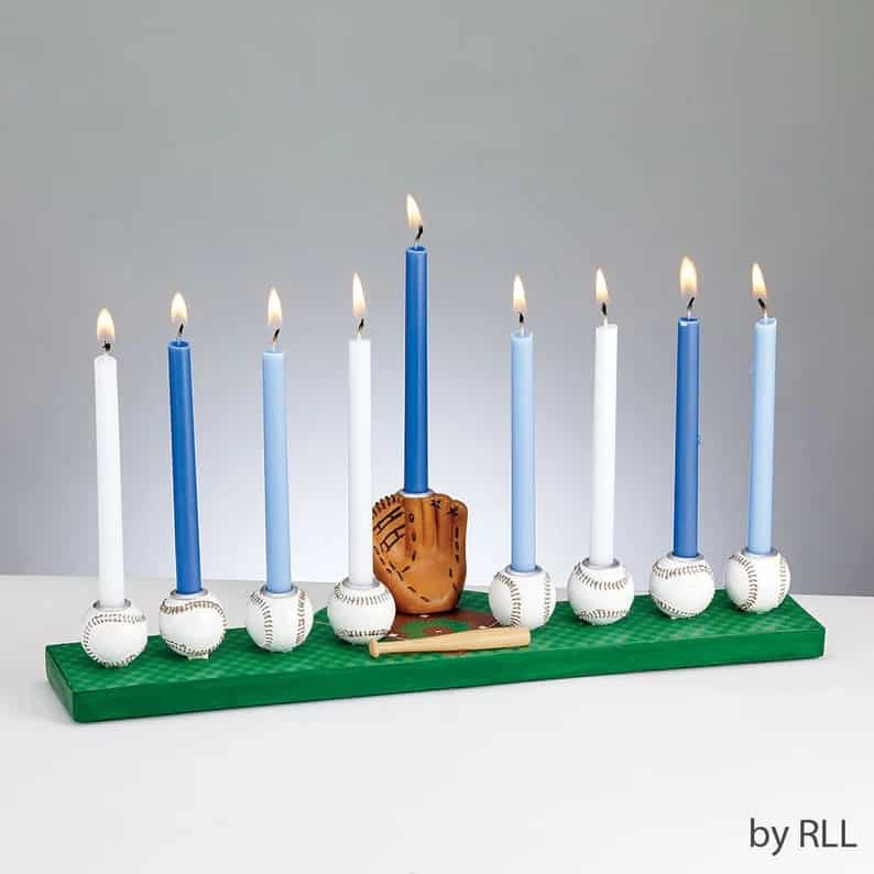 13. Hand-Painted Resin Baseball Menorah 13. Hand-Painted Resin Baseball Menorah