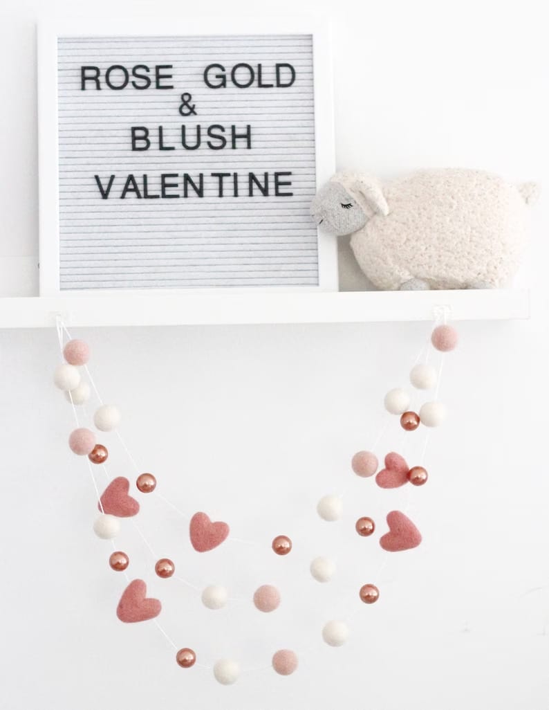 8. Rose Gold & Blush Valentine Felt Ball Garland 8. Rose Gold & Blush Valentine Felt Ball Garland