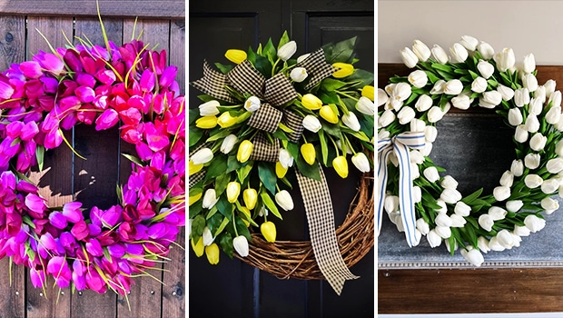 15 Blooming Tulip Wreath Designs for a Floral Welcome