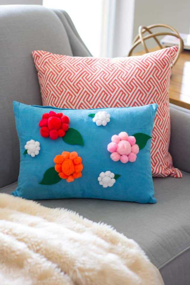 10. DIY Pom Pom Flower Pillow