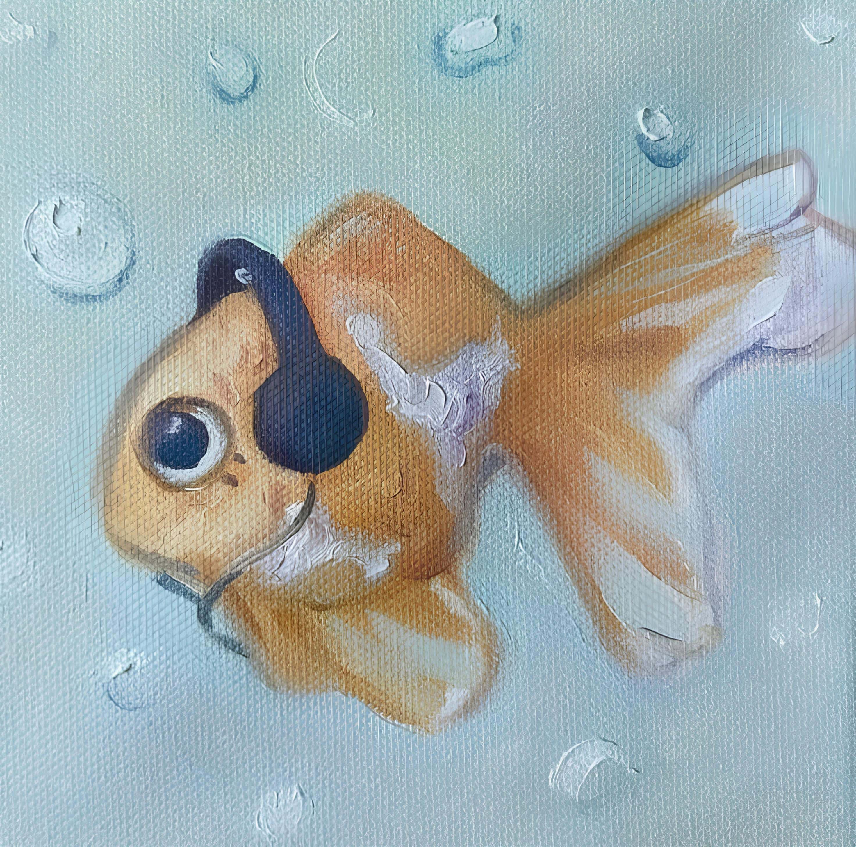 Pirate Goldfish Painting with Bubbles Playful goldfish with an eyepatch swimming through whimsical bubbles