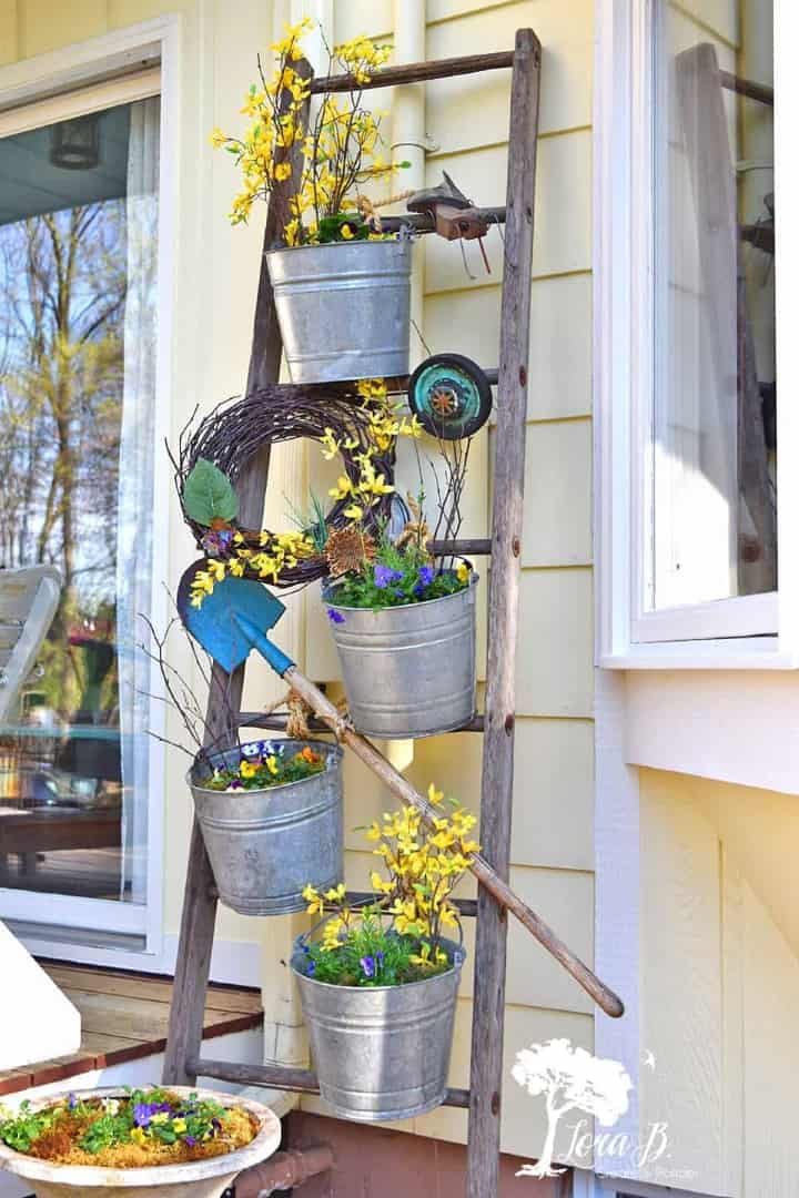 15. Upcycled Old Ladder Garden Display 15. Upcycled Old Ladder Garden Display