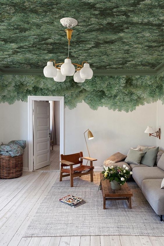 Wild Forest-Inspired Living Room Ceiling Walls for a Tranquil Retreat