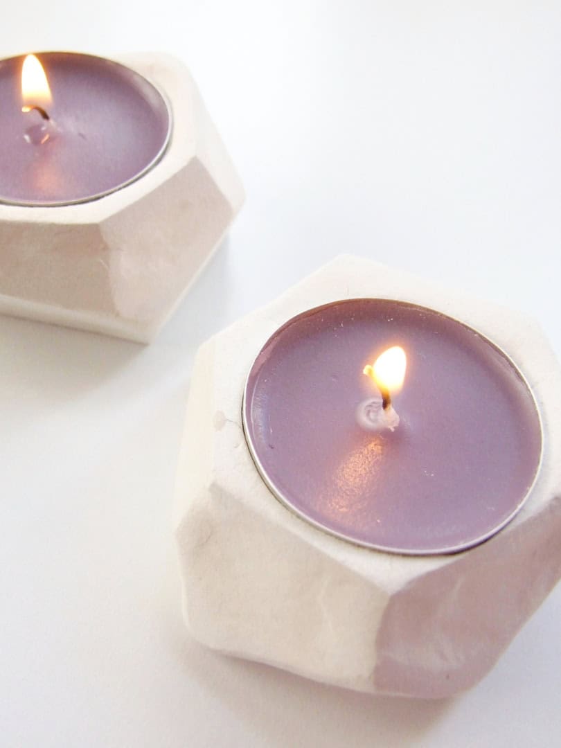 10. DIY Faceted Clay Tealight Holders 10. DIY Faceted Clay Tealight Holders