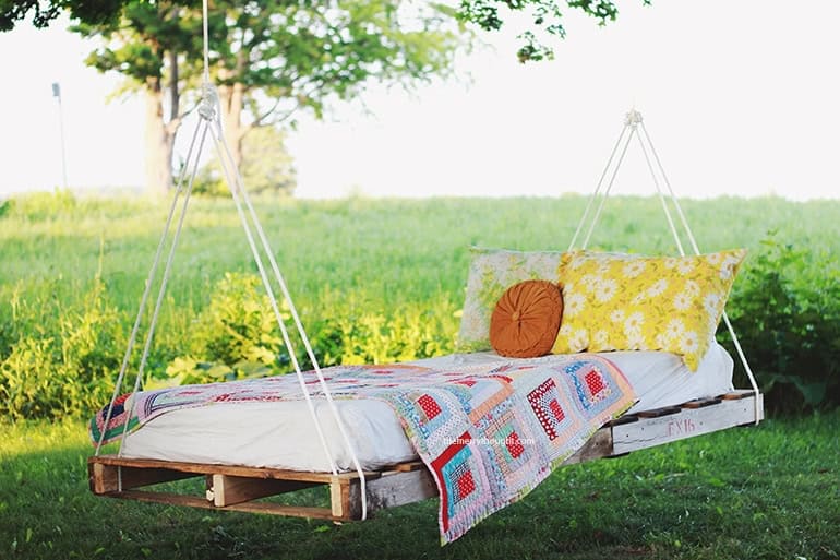 8. DIY Swinging Pallet Bed