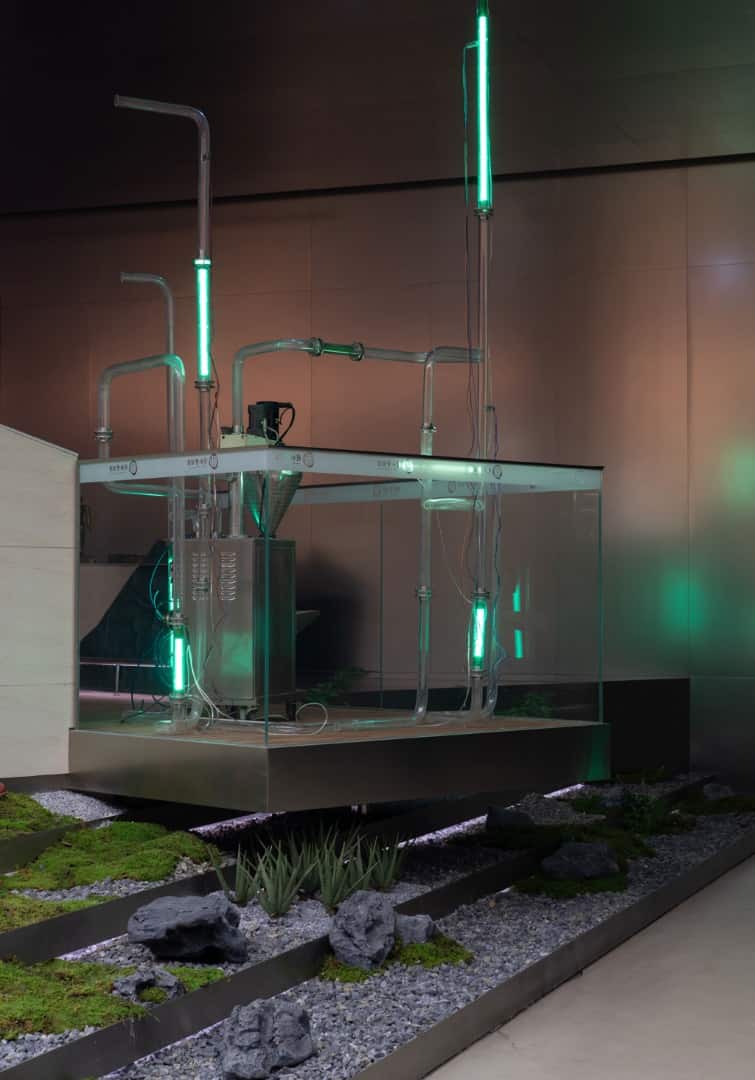 Reveal Wall Pivoting reveal wall transitioning from exhibit to view of production.