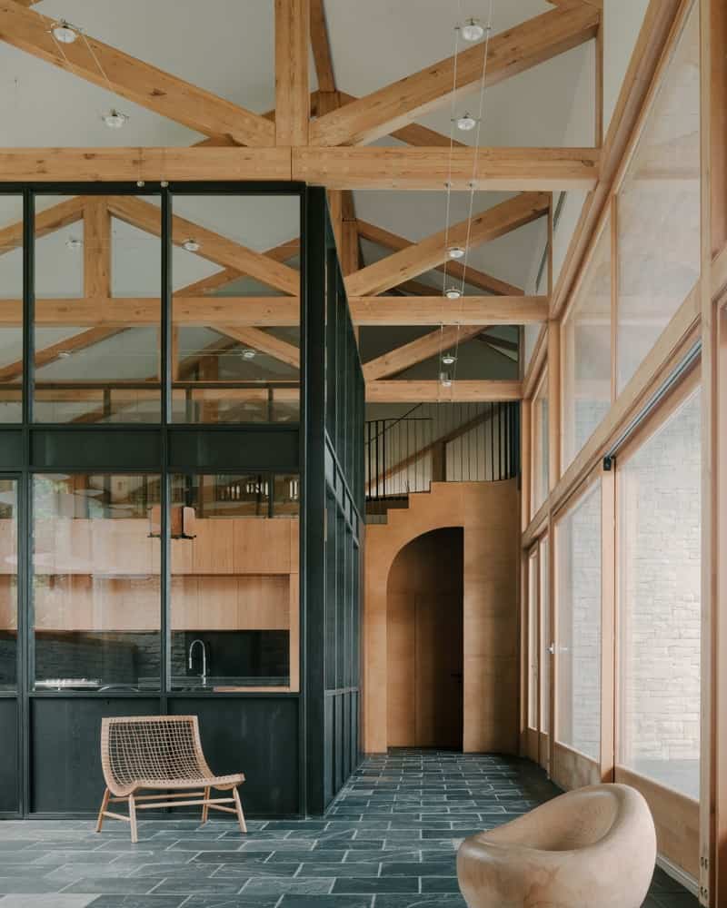 Evening on the Terrace Twilight view of terrace and interior warmth as landscape slips into blue hour in Tvaladi.