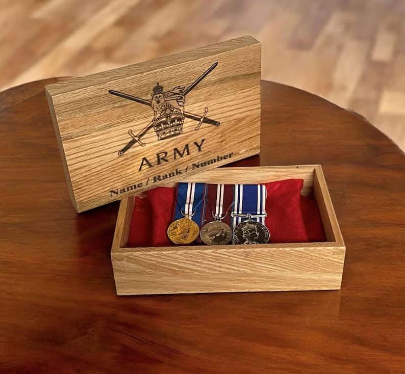 Engraved Medal Oak Storage Box