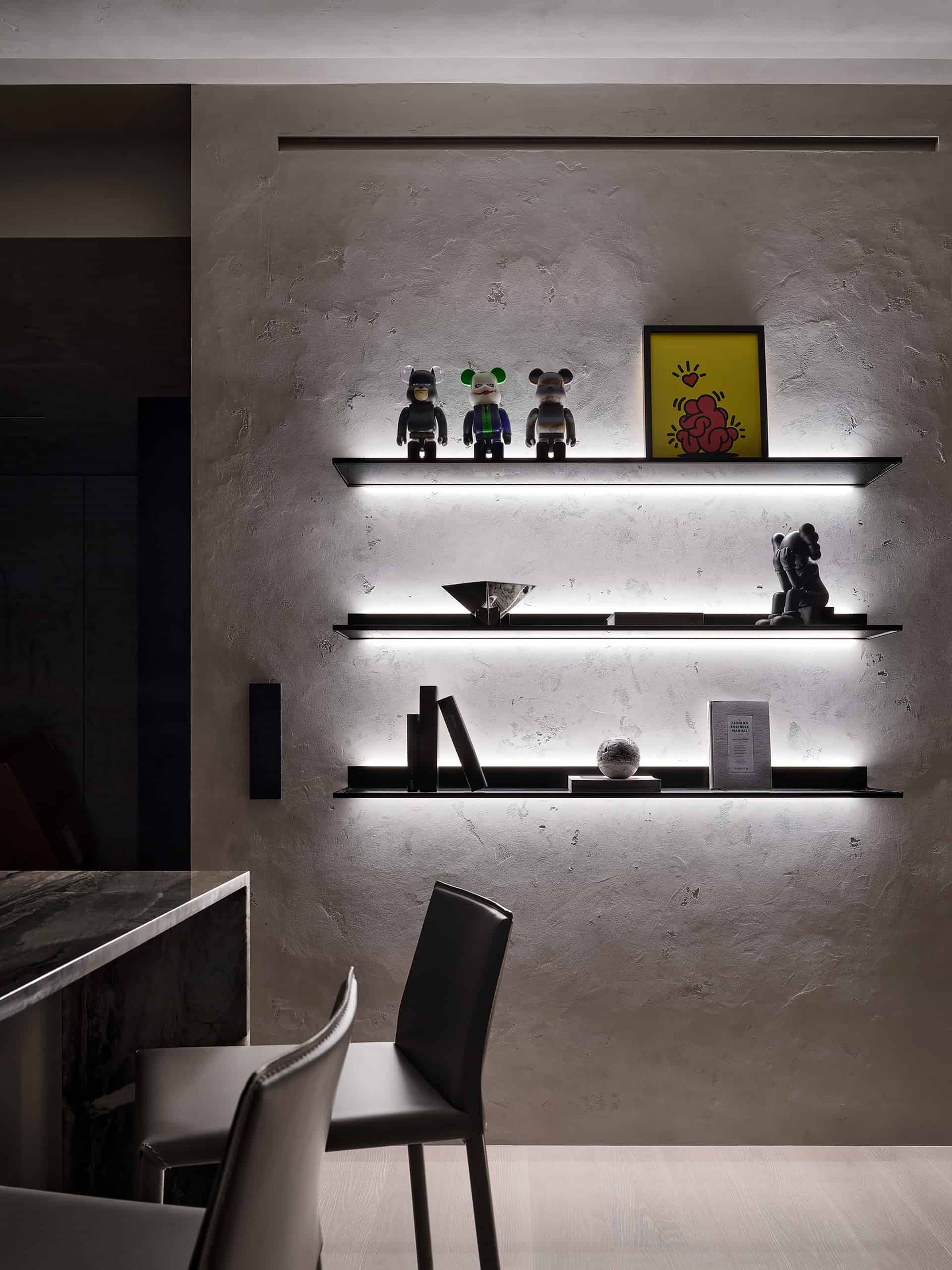 Tough Character Apartment — View 14 Tough Character Apartment — portrait interior view 14, custom bar with ribbed glass