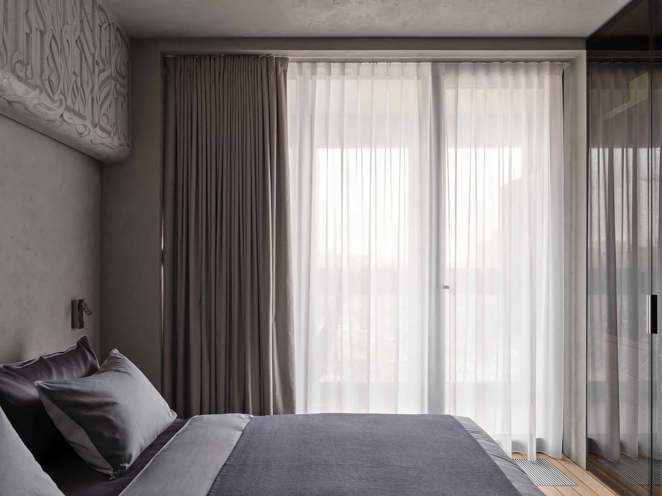 Tough Character Apartment — View 18 Tough Character Apartment — interior view 18, bedroom with wardrobe lighting