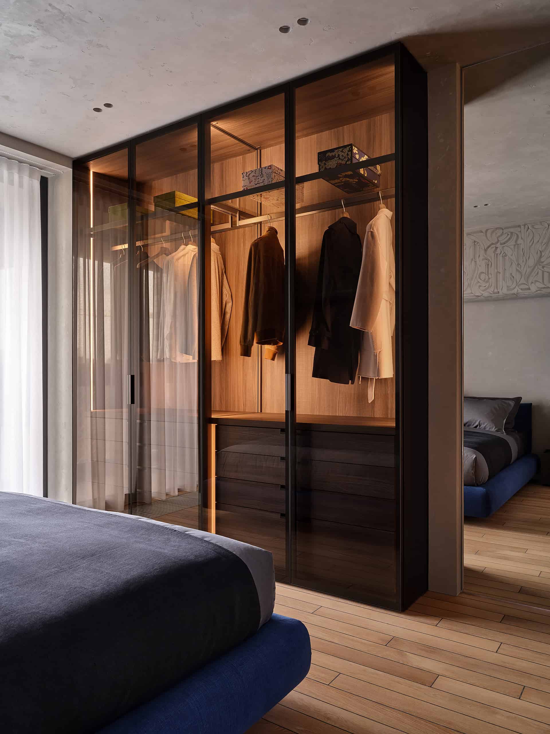 Tough Character Apartment — View 20 Tough Character Apartment — portrait interior view 20, wardrobe and lighting