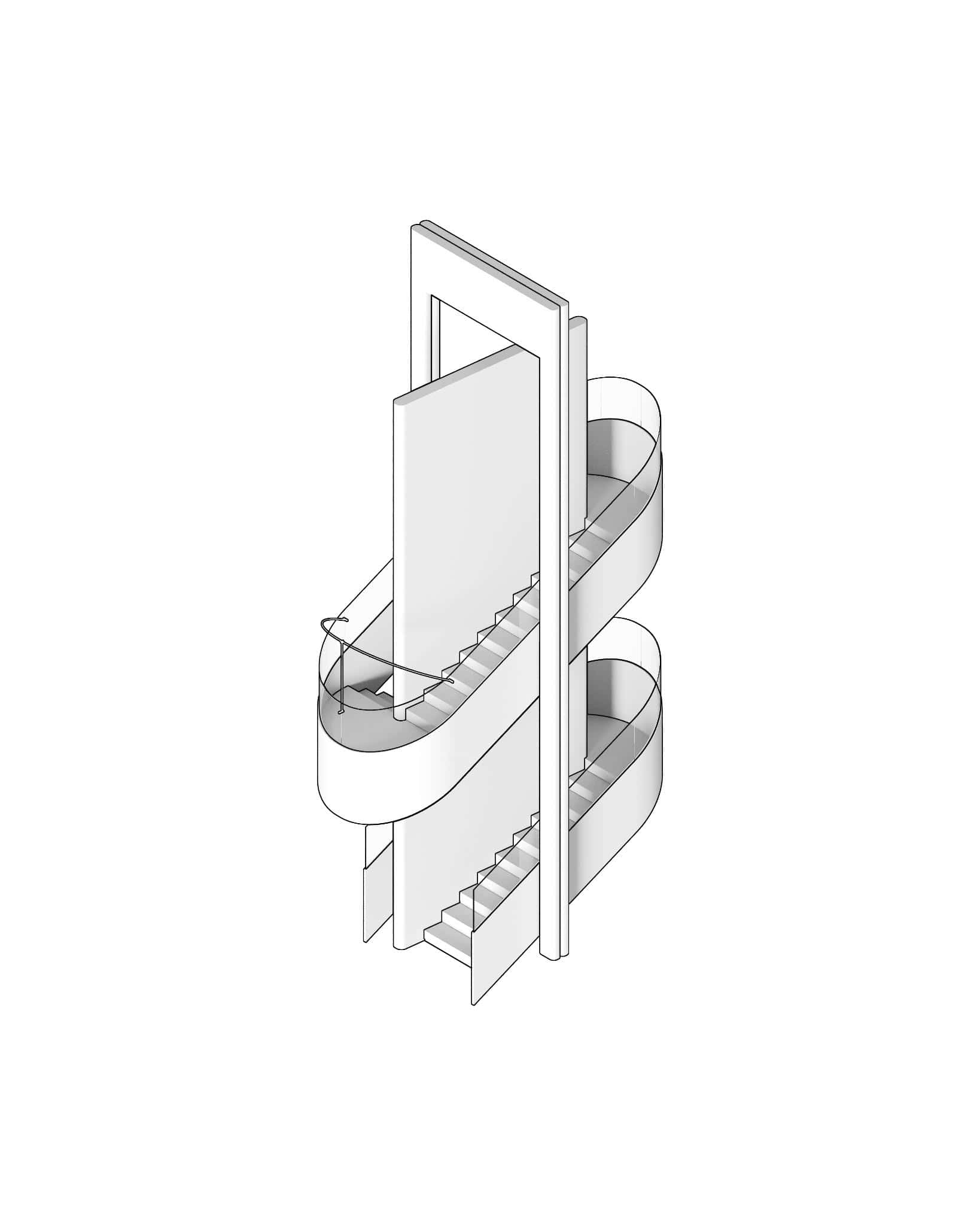 Axonometric View of Spiral Stair Volume Architectural axonometric showing spiral stair design in abstract form.