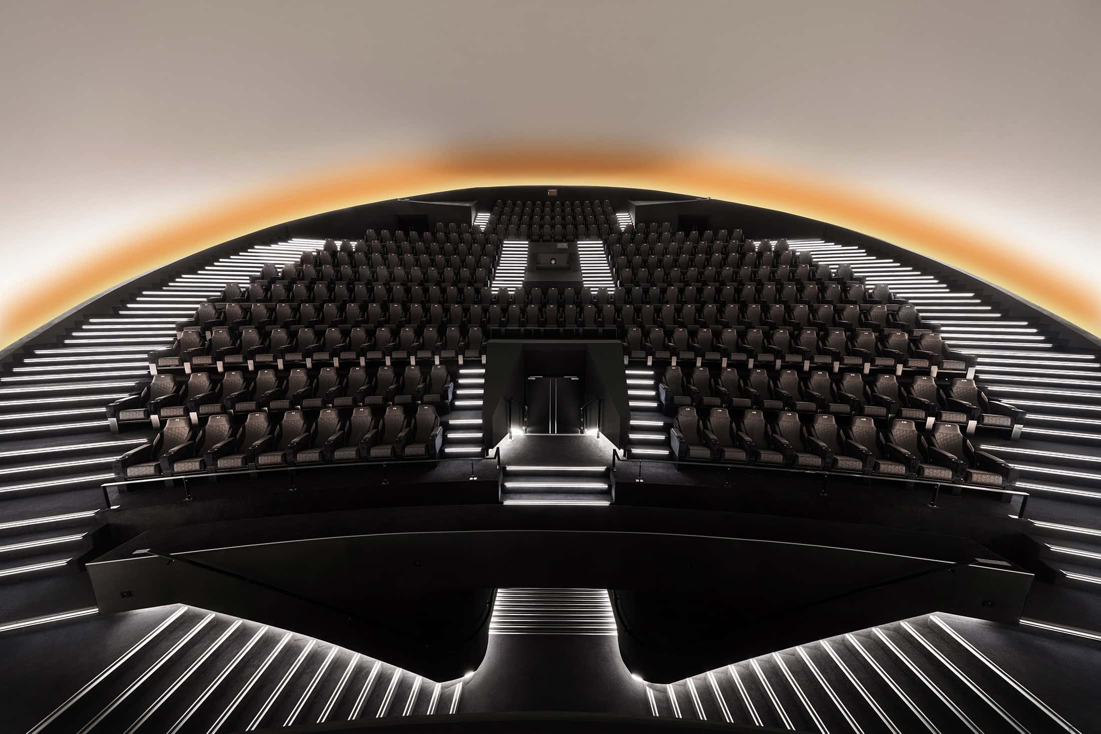 Geode Dome Theater View Full view of dome theater seating inside La Géode.