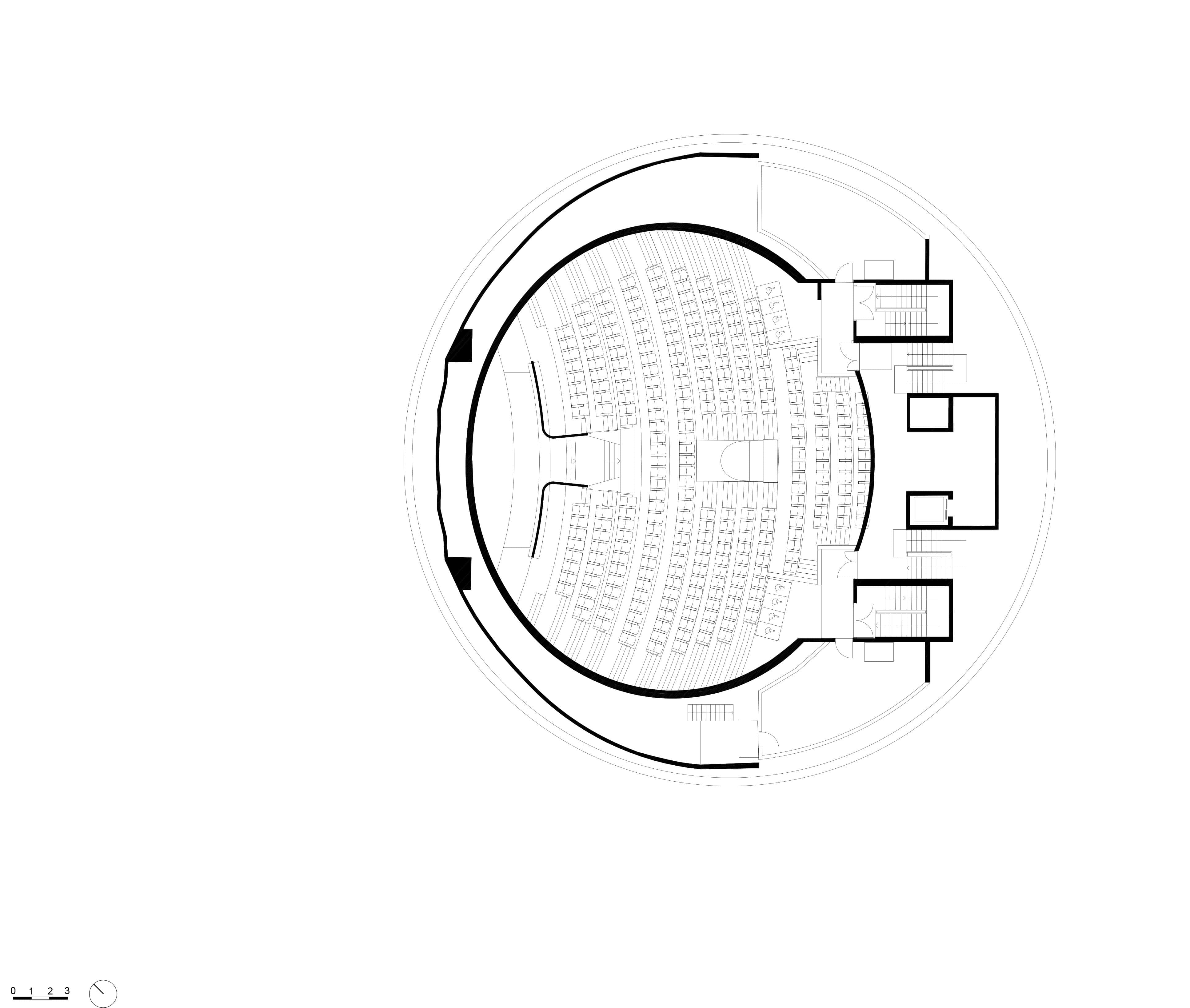 La Geode Dome Cross Section 3D Axonometric cross section of La Géode's dome highlighting structural and seating design.