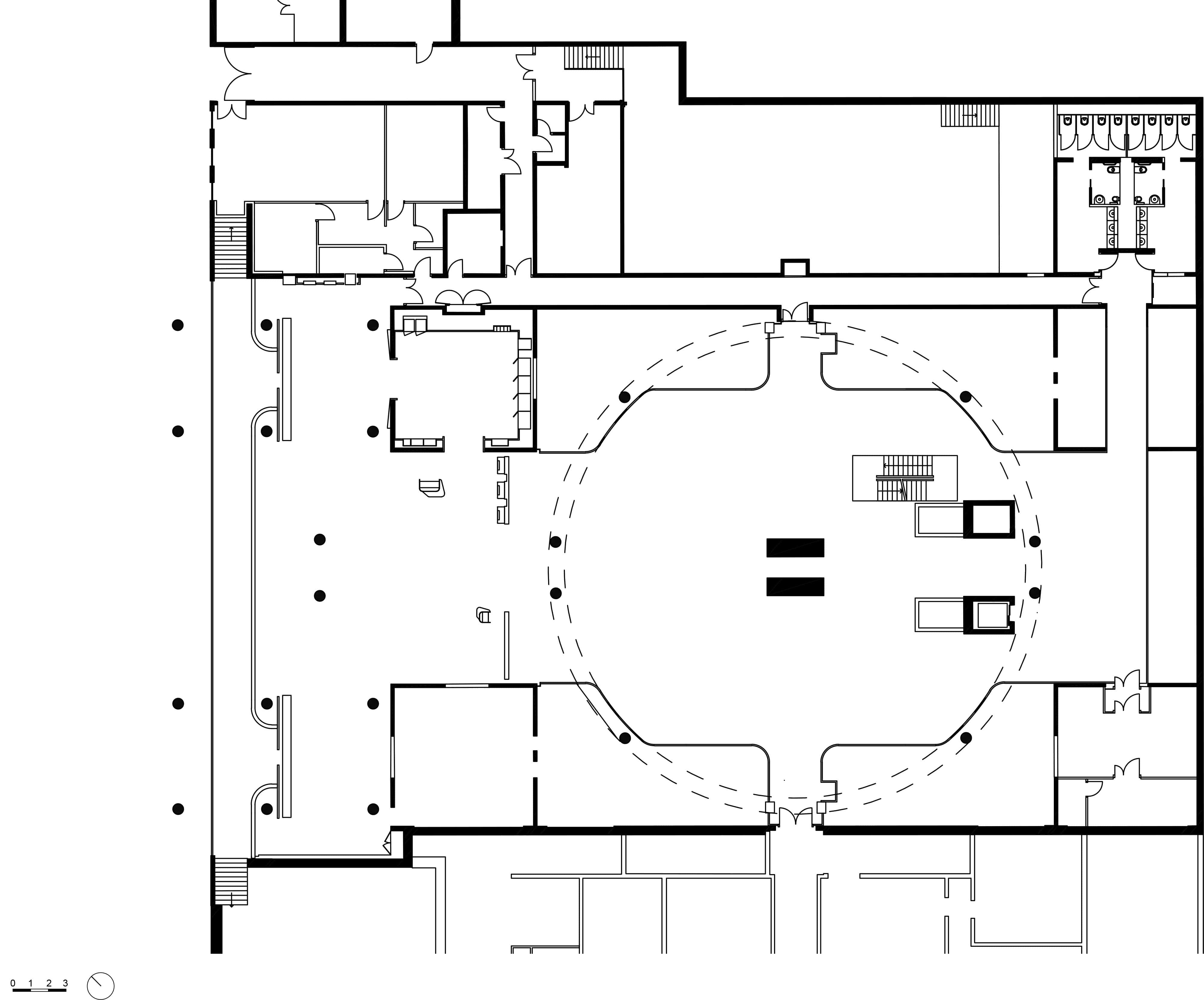 La Geode Ground Floor Plan Architectural ground floor plan of La Géode, showing circular core and lobby layout.