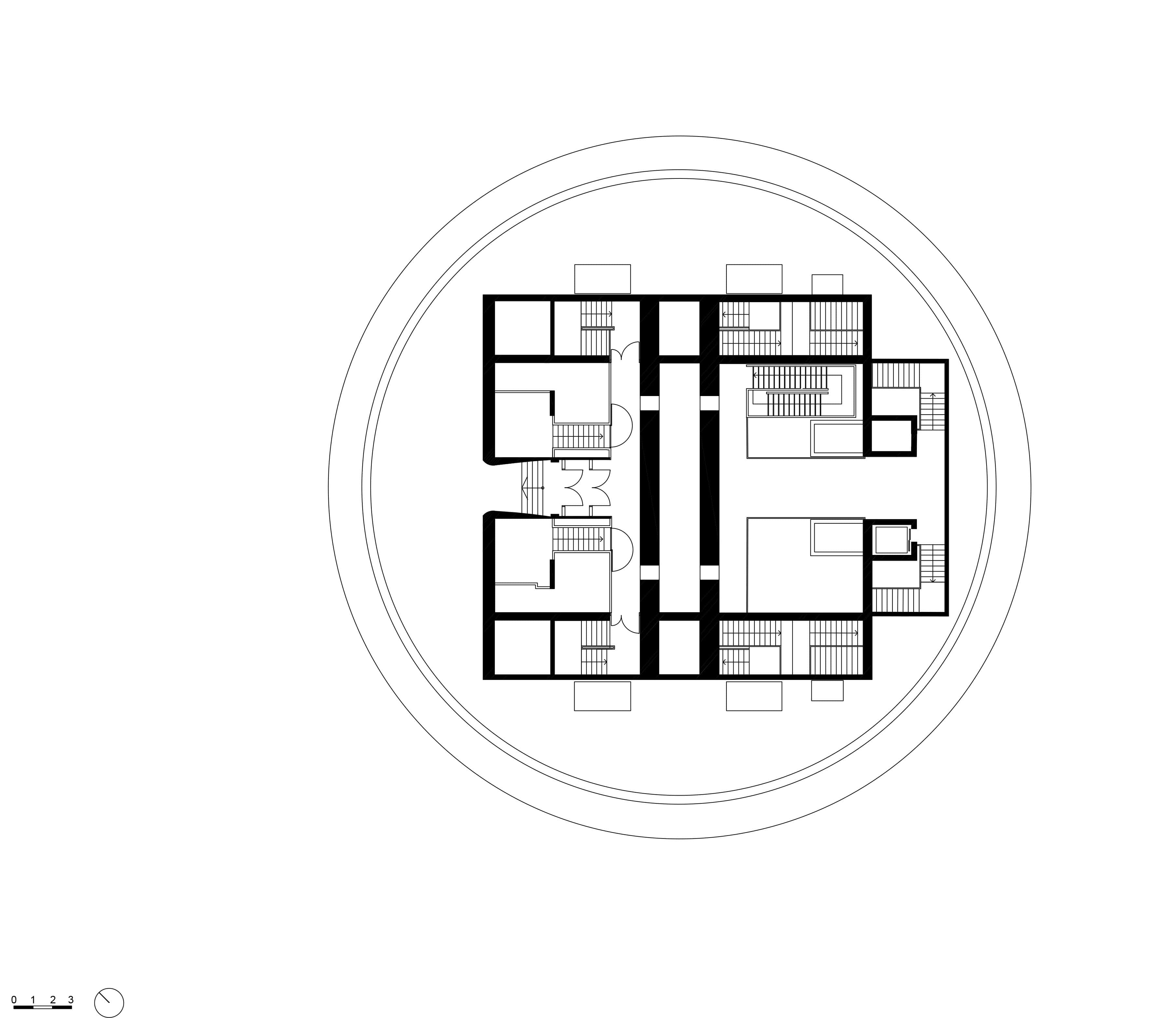 La Geode Main Dome Core Plan Plan of the central dome structure at La Géode, showing core services and access.