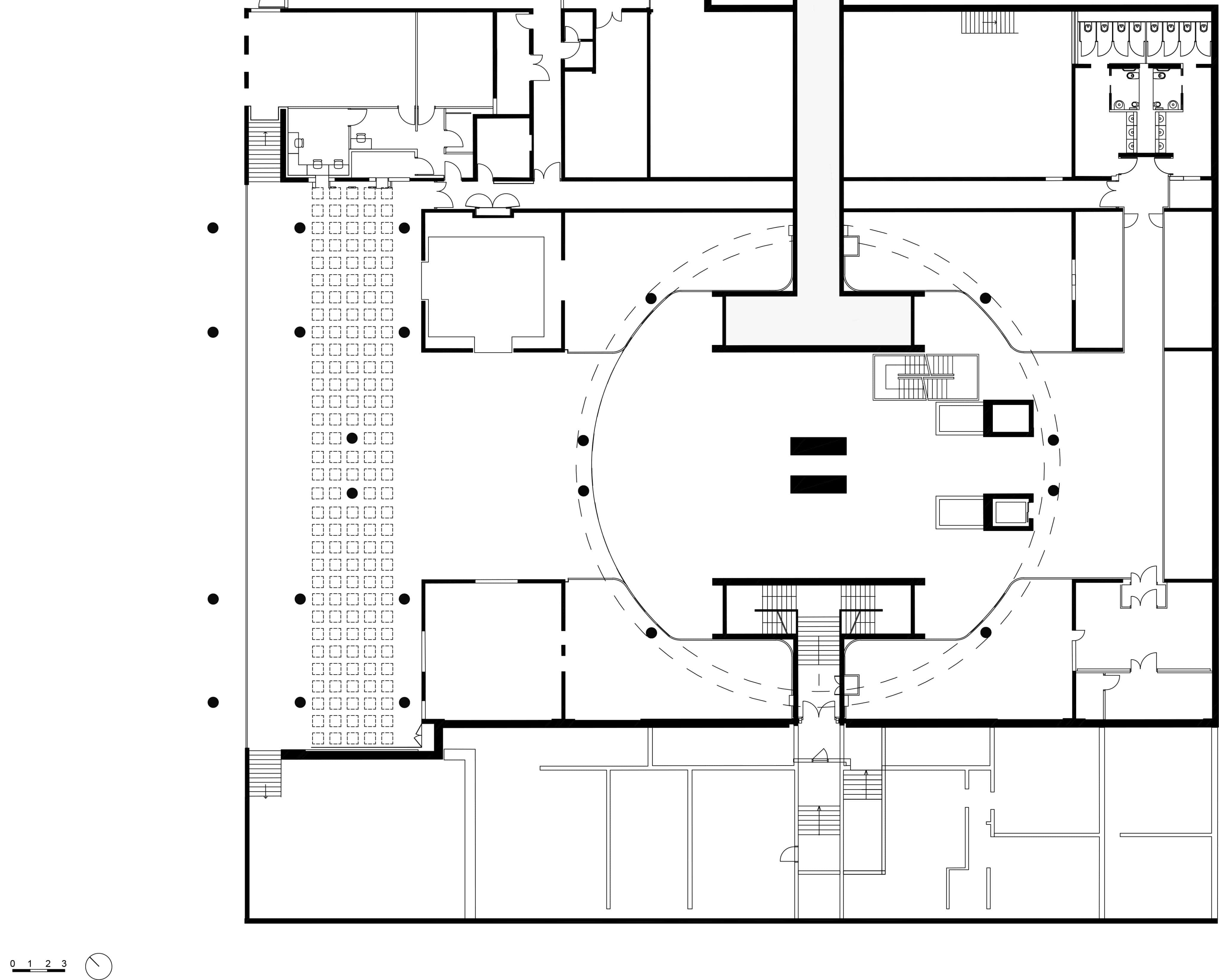 La Geode Mezzanine Floor Plan Mezzanine floor architectural layout of La Géode with structural and spatial organization.