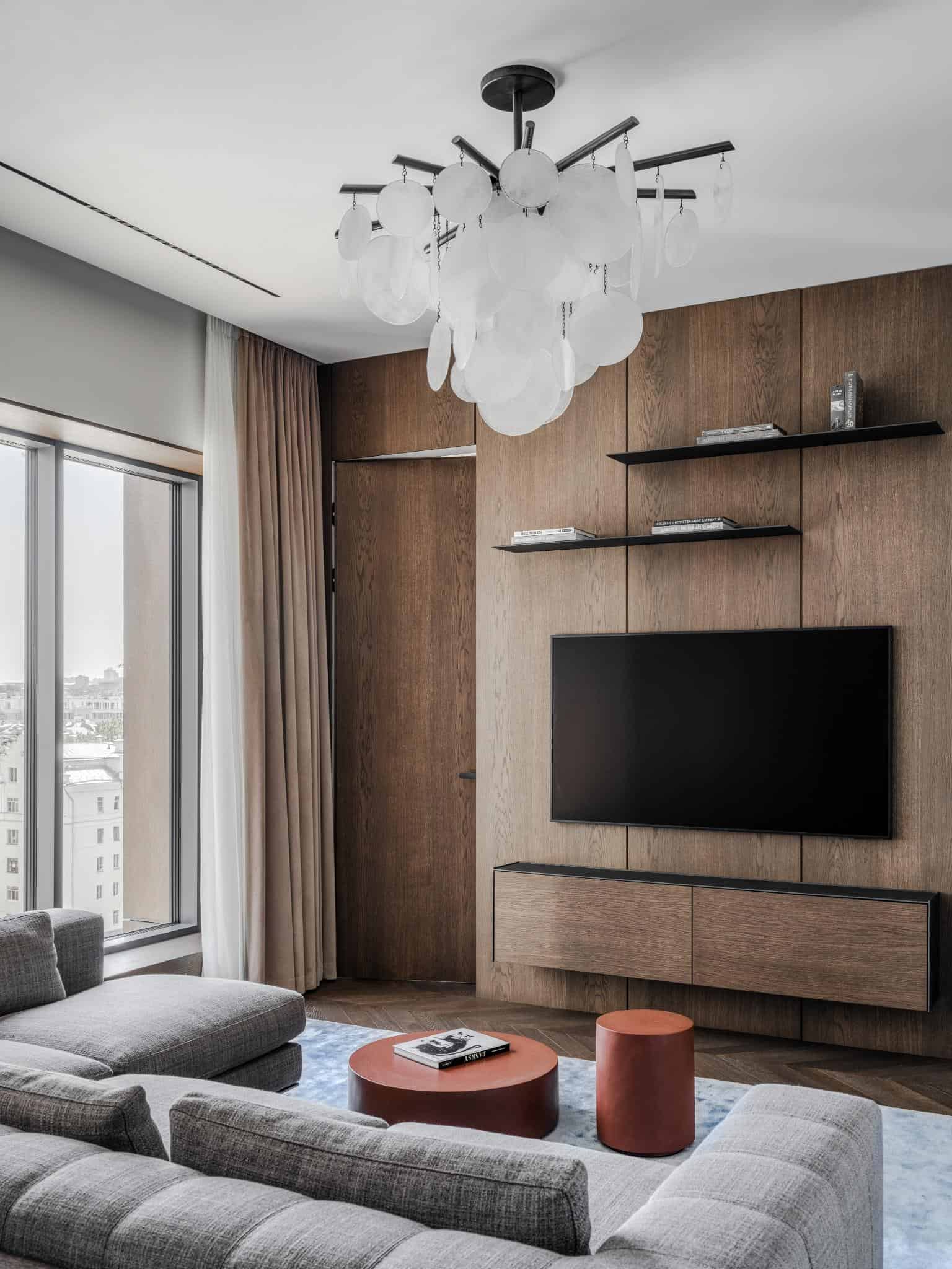 Living Room Chandelier And Wood Paneling Living room chandelier and wood paneling.