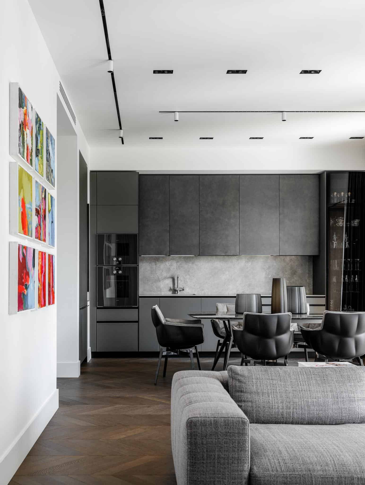 Modern Apartment Kitchen And Dining View Modern apartment kitchen and dining view.