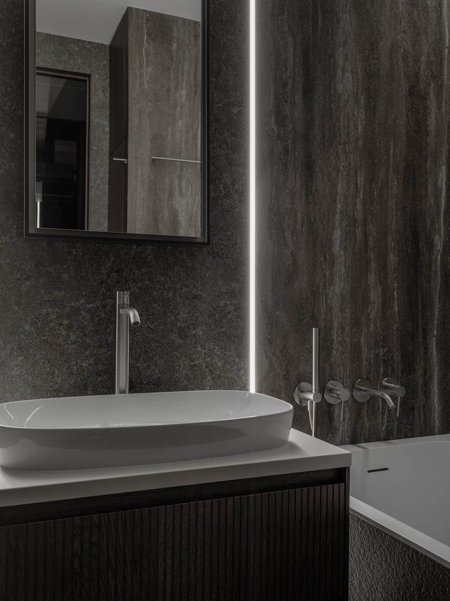 Modern Vanity And Bathtub Composition Modern vanity and bathtub composition.