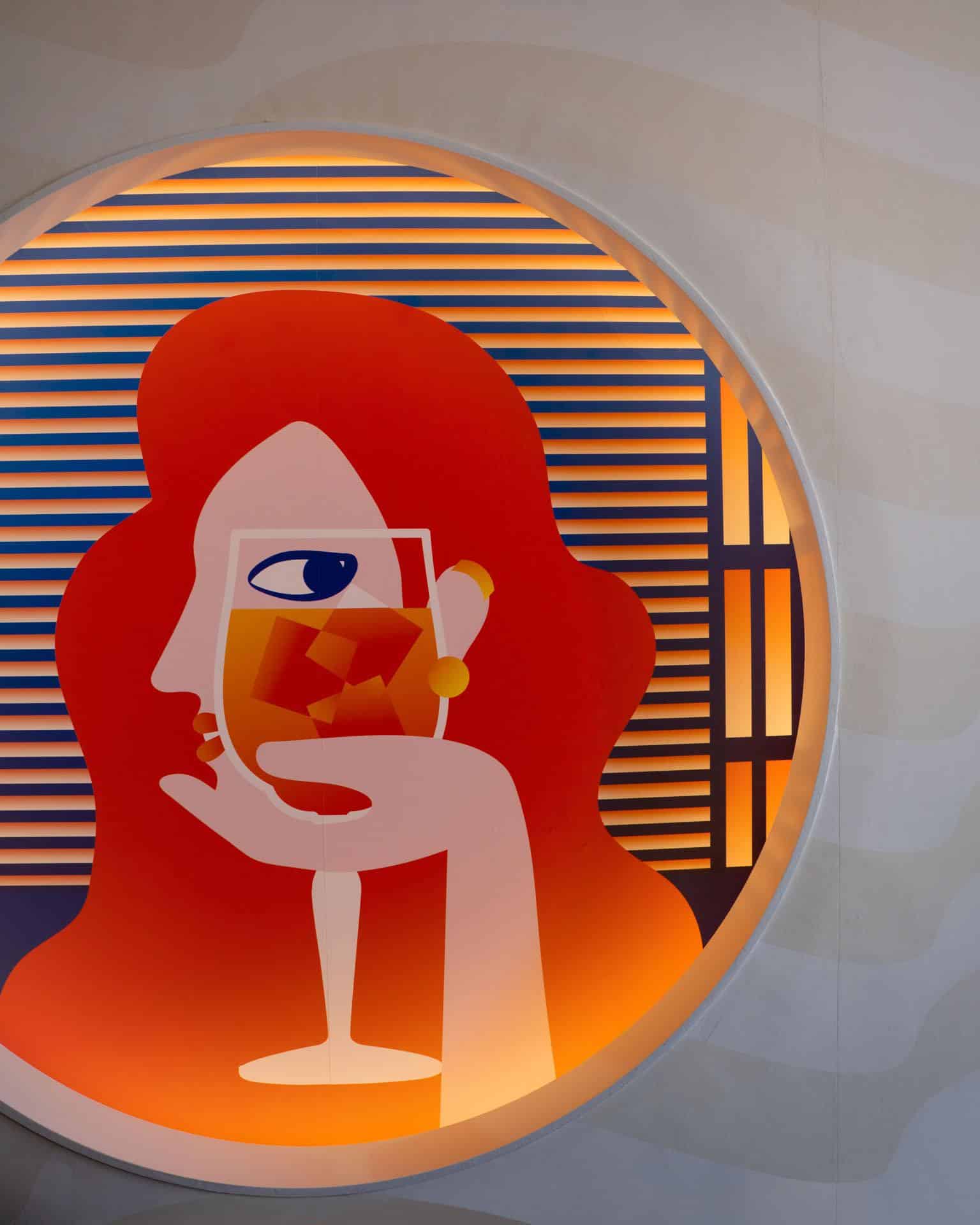 Terrazza Aperol Milano Woman Illustration Close Terrazza Aperol Milano Woman Illustration Close