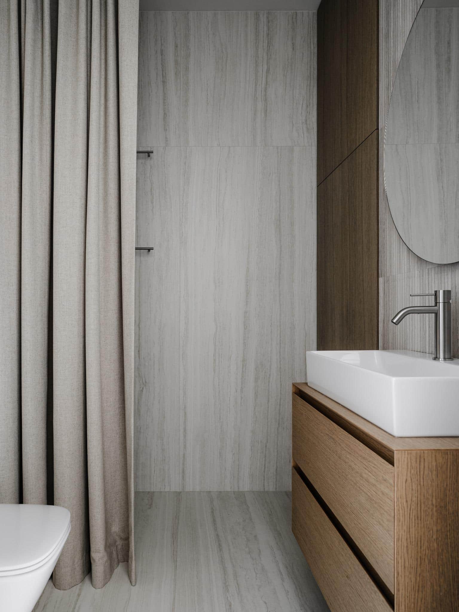 Textured Bathroom Wall With Floating Vanity Textured bathroom wall with floating vanity.