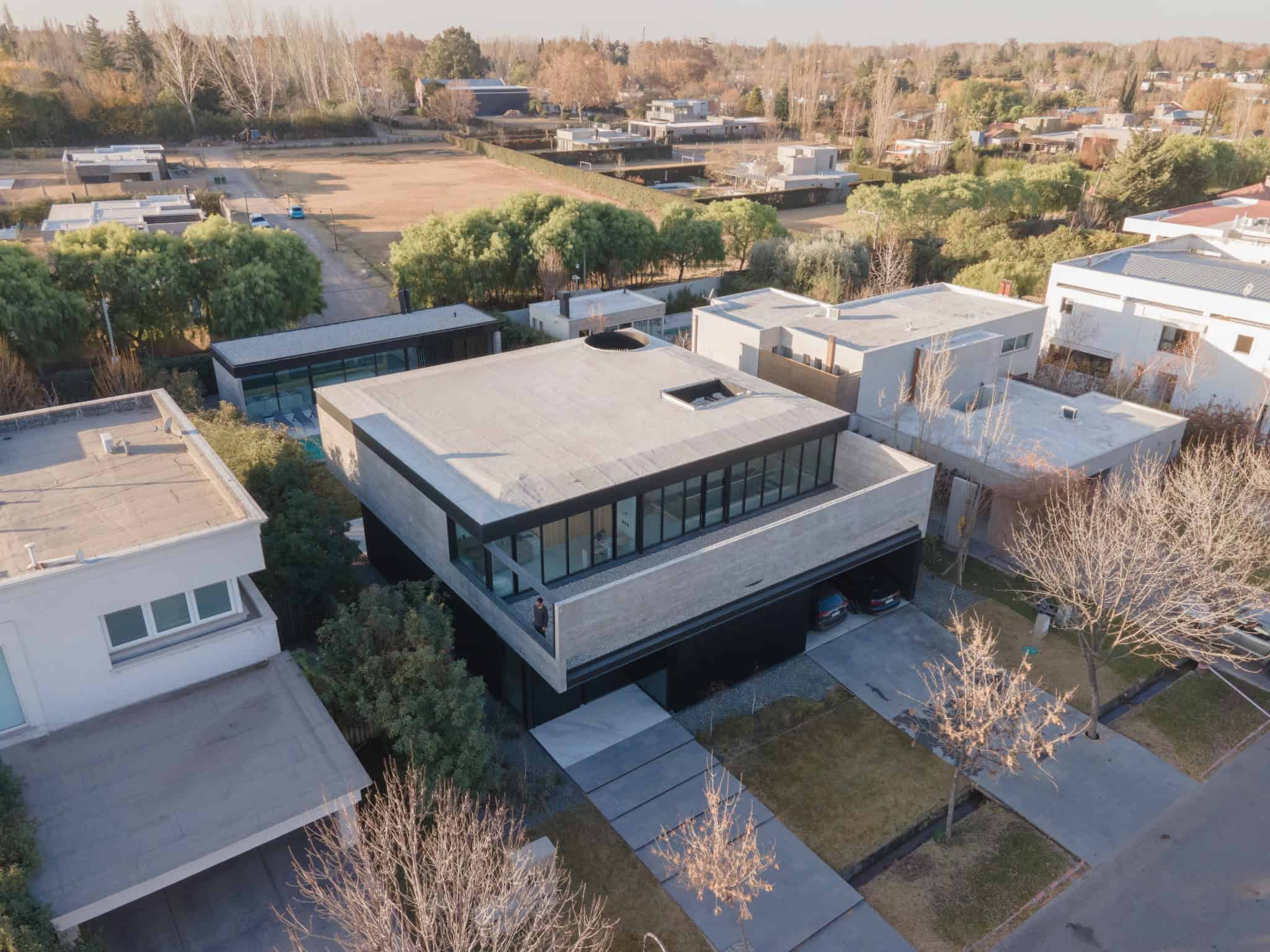 Aerial Front View Modern Home A4Estudio Casa EE by A4estudio - Aerial front view modern home a4estudio